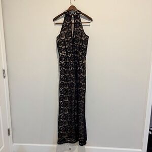 JULIA JORDAN Red LAce Twist Neck Halter Jumpsuit Wide Leg Size 8 Pockets NWT